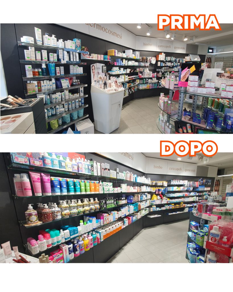 A distanza di 3 anni dal nostro intervento di restyling della Farmacia Charalambopoulos di Carlino, il Dottor Vassilios acquista una seconda farmacia e chiama Now per riorganizzare l'area espositiva – Now Farmacia area espositiva